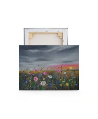 Sunset Over Wildflowers - obraz na płótnie