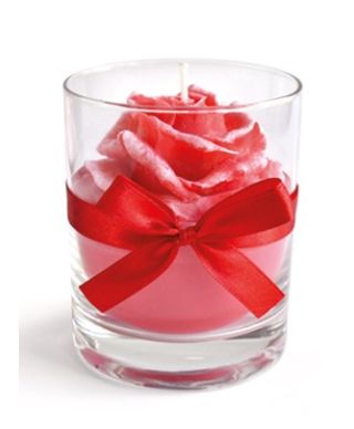 Świeca RÓŻA walec mały 8x9,5cm w szkleczerwona woskowa