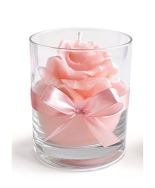 Świeca RÓŻA walec mały 8x9,5cm w szkleróżowa woskowa