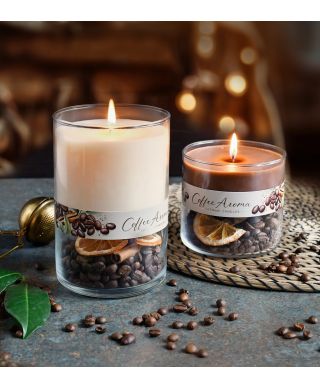 Świeca DUO COFFEE walec mały 10x9cm kremowa woskowa(zapachowa) w szkle