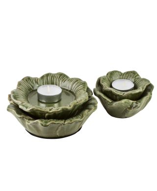 YARINE Świecznik Kwiat 11x11x6cm zielony