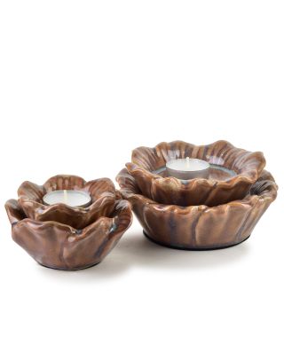 YARINE Świecznik Kwiat 11x11x6cm beżowy