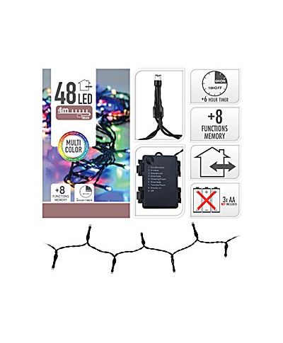 ŁAŃCUCH LED 48 MULTIKOLOR 4M 8-FUNKCJI ŚWIECENIA,TIMER NA BATERIE WW ZEWNĘTRZNE