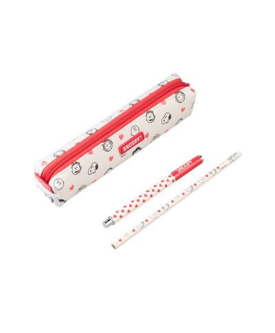 Snoopy Love Season - zestaw piórnika z długopisem i ołówkiem