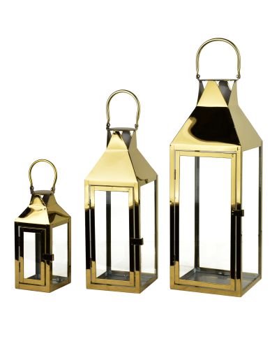 LEVI GOLD Komplet 3 latarni 18x18x53/14x14x41/10x10x25cm