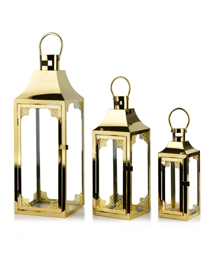 LEVI GOLD Komplet 3 Latarni 18x18x53,5/14x14x39/10x10x29cm