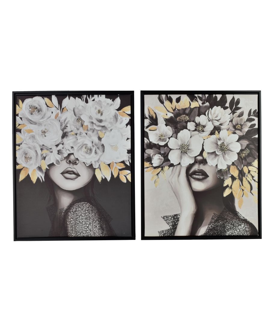 INGA Komplet 2 obrazów 40x50cm kobieca twarz i kwiaty