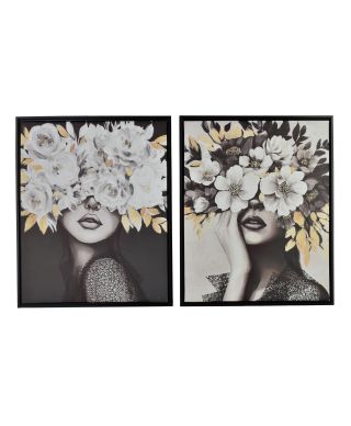 INGA Komplet 2 obrazów 40x50cm kobieca twarz i kwiaty