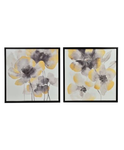 INGA Komplet 2 obrazów 40x40cm kwiaty czarno-złote