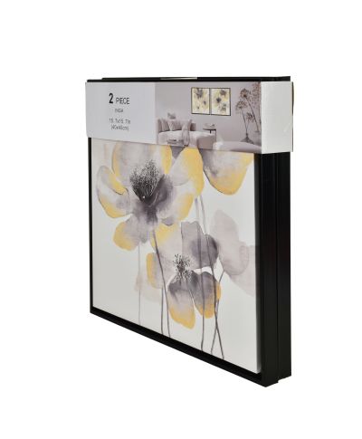 INGA Komplet 2 obrazów 40x40cm kwiaty czarno-złote