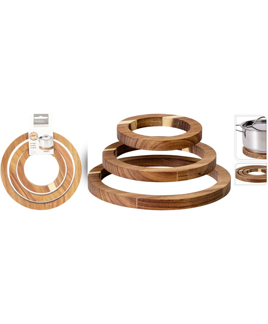 ZESTAW 3 PODSTAWEK Z DREWNA AKACJOWEGO