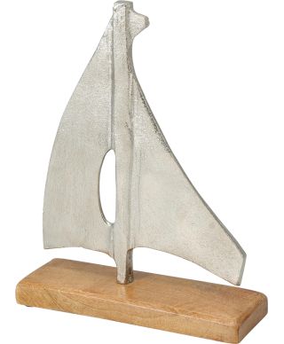 ŁÓDKA NA PODSTAWIE 19X6X24CM SREBRNA