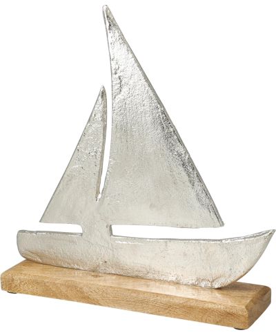 ŁÓDKA NA PODSTAWIE 25X6X27CM SREBRNA