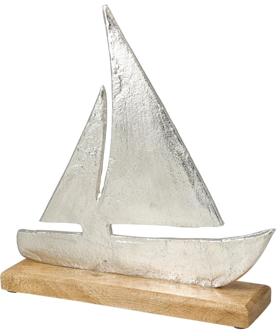 ŁÓDKA NA PODSTAWIE 25X6X27CM SREBRNA