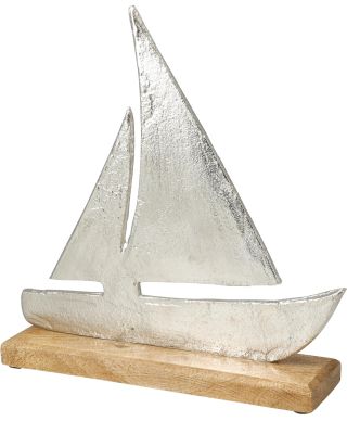 ŁÓDKA NA PODSTAWIE 25X6X27CM SREBRNA