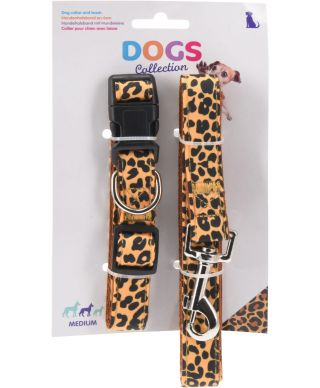 OBROŻA DLA PSA ZE SMYCZĄ LEOPARD
