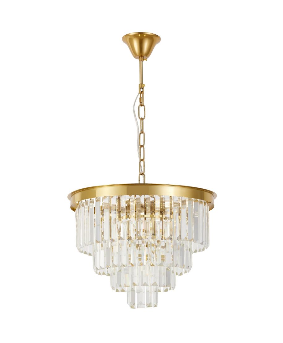 NOWOCZESNY ŻYRANDOL KRYSZTAŁOWY MOSIĘŻNY CAPRIA D40